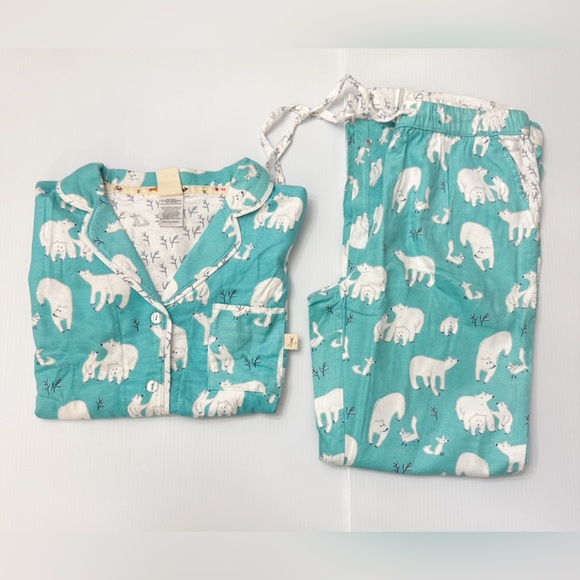Munki Munki Polar Bear Print 2-Piece Flannel Pajama Set - S - Picture 3 of 15